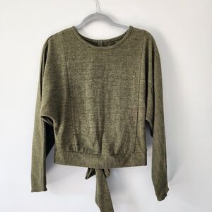 Olive Green Long Sleeve Soft Top with Bow Detail on Back Bottom sz M